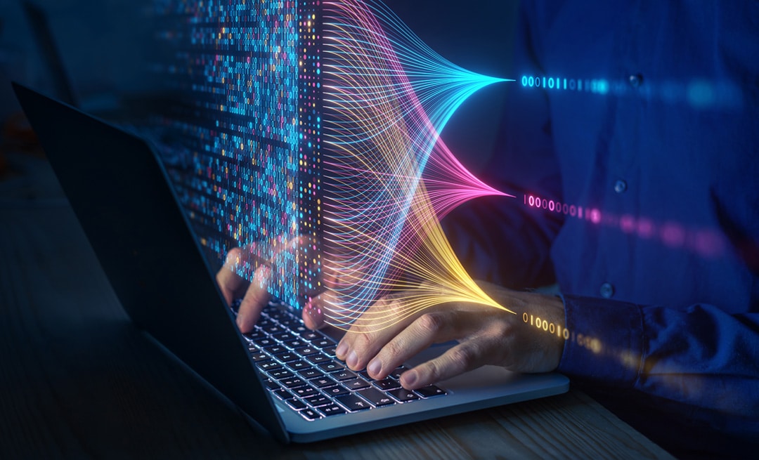 coding coming out of laptop screen